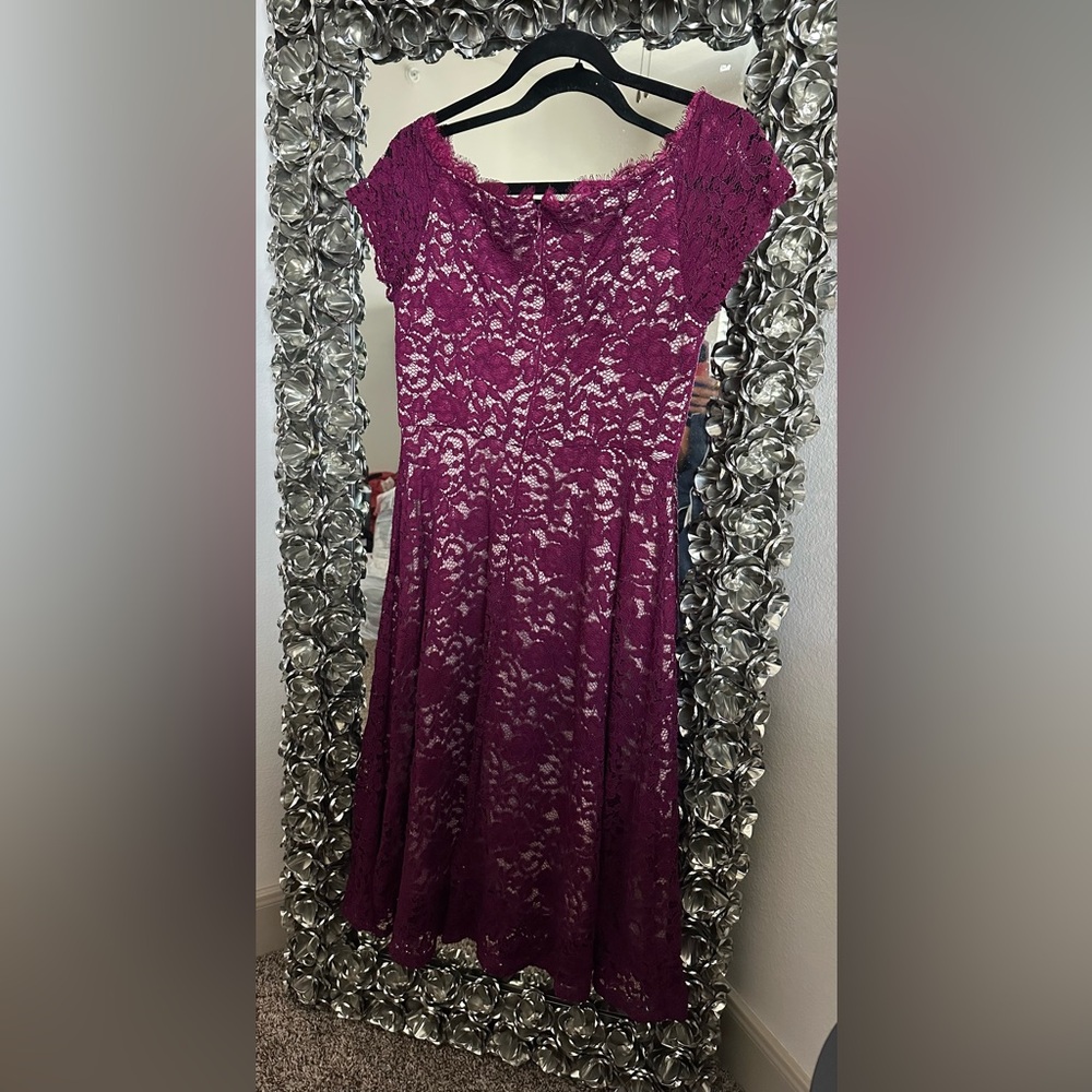 Adrianna Papell Burgundy Midi Lace Dress - Picture 3 of 3